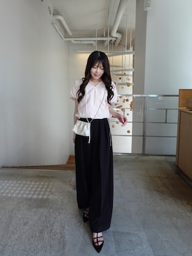「CAPRICIEUX LE'MAGE（カプリシューレマージュ）の【昨年大好評！/新色ピンク】バルーンリボンブラウス（トップス、ピンク系）」を使った、RENAさん（レディース・158cm）の春コーディネート