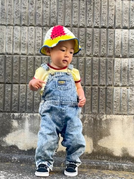 90s OSHKOSH オシュコシュ オーバーオール サロペット 白 OSHKOSHのサロペット/オーバーオールを使った人気ファッション