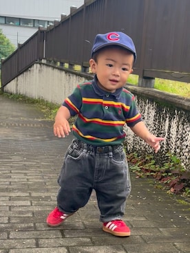 「p.premier（ピードットプルミエ）のアイテム（デニムパンツ、ブラック系）」を使った、komakidsさん（キッズ・80cm）の夏コーディネート