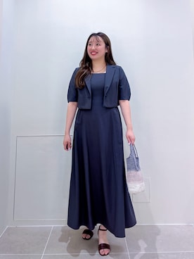「NATURAL BEAUTY BASIC（ナチュラルビューティーベーシック）のショートジャケット＆ワンピース（ワンピース、グレー系）」を使った、tamamiさん（レディース・158cm）の夏コーディネート