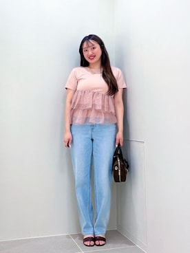 「NATURAL BEAUTY BASIC（ナチュラルビューティーベーシック）の【追加生産】カットドビーティアードカットソー（Tシャツ/カットソー、ピンク系）」を使った、tamamiさん（レディース・158cm）の夏コーディネート
