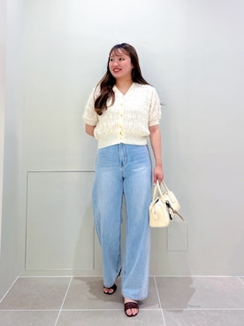 「NATURAL BEAUTY BASIC（ナチュラルビューティーベーシック）のチュール刺繍シアーカーディガン（カーディガン/ボレロ、ホワイト系）」を使った、tamamiさん（レディース・158cm）の夏コーディネート