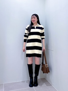 「N.（N. Natural Beauty Basic）（エヌエヌナチュラルビューティーベーシック）のラガーミニニットワンピース（ワンピース、ブルー系）」を使った、tamamiさん（レディース・158cm）の秋コーディネート