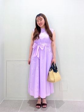「NATURAL BEAUTY BASIC（ナチュラルビューティーベーシック）の【ちょうど、いい服】夏のお出かけ、るんるんワンピース（ワンピース、パープル系）」を使った、tamamiさん（レディース・158cm）の夏コーディネート