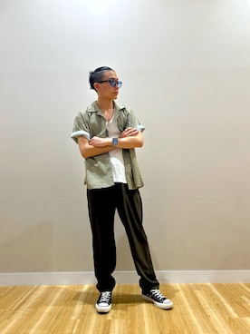 「SENSE OF PLACE by URBAN RESEARCH（センスオブプレイスバイアーバンリサーチ）のダマスクオープンカラーショートスリーブシャツ（シャツ/ブラウス、ベージュ系）」を使った、ituさん（メンズ・166cm）の春コーディネート