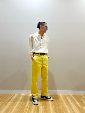 「ITEMS URBANRESEARCH（アイテムズ アーバンリサーチ）のジオメレースレギュラーカラーシャツ（シャツ/ブラウス、ホワイト系）」を使った、ituさん（メンズ・166cm）の春コーディネート