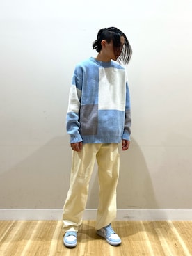 「ITEMS URBANRESEARCH(アイテムズ アーバンリサーチ)のブロッキングモール 真冬の正解ニット(ニット/セーター、ブルー系)」を使った、ituさん(メンズ・166cm)の秋コーディネート