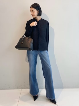 「UNTITLED（アンタイトル）の【仕事着/スーツ】ファンシーツイード ジャケット（ノーカラージャケット、ブルー系）」を使った、wos59206さん（レディース）の冬コーディネート