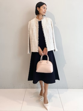 「UNTITLED（アンタイトル）の【仕事着/スーツ】ファンシーツイード ジャケット（ノーカラージャケット、ベージュ系）」を使った、wos59206さん（レディース）の冬コーディネート