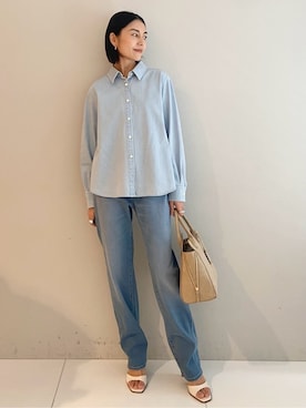「UNTITLED（アンタイトル）の【セットアップ可/ボウタイ】ライトウェイトデニムブラウス（シャツ/ブラウス、ブルー系）」を使った、wos59206さん（レディース）の冬コーディネート