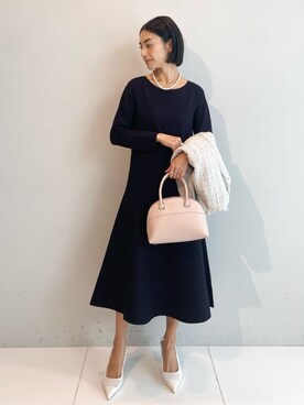 「UNTITLED（アンタイトル）の【洗える/ストレッチ性/フォーマル】ニットワンピース（ワンピース、ブルー系）」を使った、wos59206さん（レディース）の冬コーディネート