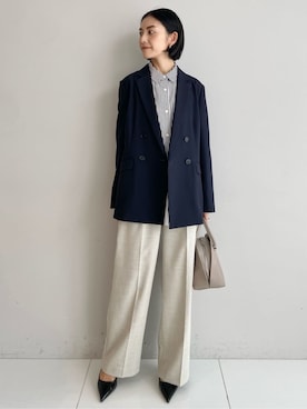 「UNTITLED（アンタイトル）の【新色追加/セットアップ可】エアリー ダブルブレストジャケット（テーラードジャケット、ブルー系）」を使った、wos59206さん（レディース）の冬コーディネート