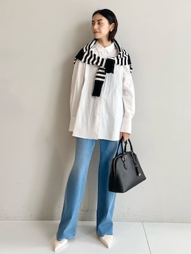 「UNTITLED（アンタイトル）の【ゆったり/洗える】クロップドニットプルオーバー（ニット/セーター、ブルー系）」を使った、wos59206さん（レディース）の冬コーディネート