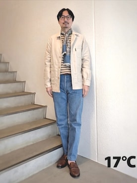 「Le LABOUREUR（ラブルール）のアイテム（その他アウター、ホワイト系）」を使った、ep8さん（メンズ・172cm）の春コーディネート