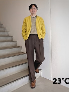 「haggerのアイテム（スラックス、ブラウン系）」を使った、ep8さん（メンズ・172cm）の春コーディネート