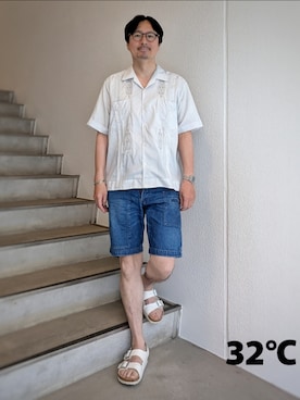 「70〜80s Diplomatica Guayaberaのアイテム（シャツ/ブラウス、ブルー系）」を使った、ep8さん（メンズ・172cm）の夏コーディネート