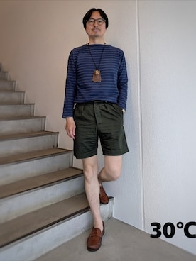 「SAINT JAMES（セントジェームス）のアイテム（Tシャツ/カットソー、ブルー系）」を使った、ep8さん（メンズ・172cm）の春コーディネート