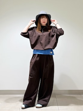 「EKAL（エカル）のDOT AIR SHORT-SLEEVE PULLOVER（Tシャツ/カットソー、ブラウン系）」を使った、NAKANOさん（レディース・158cm）の春コーディネート