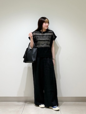 「URBAN RESEARCH（アーバンリサーチ）の『3サイズ展開』リネンイージーワイドスラックス（その他パンツ、ブラック系）」を使った、NAKANOさん（レディース・158cm）の夏コーディネート