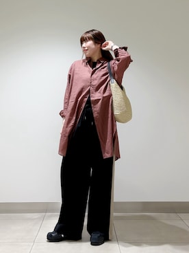 「URBAN RESEARCH DOORS（アーバンリサーチドアーズ）の『WEB/一部店舗限定カラー』ラミーコットンビックシャツ（シャツ/ブラウス、ピンク系）」を使った、NAKANOさん（レディース・158cm）の春コーディネート