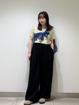 「FORK&SPOON（フォークアンドスプーン）のFORK&SPOON　ツータックワイドパンツ（その他パンツ、ブラック系）」を使った、NAKANOさん（レディース・158cm）の夏コーディネート