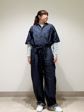 「FORK&SPOON（フォークアンドスプーン）のFORK&SPOON　ボートネックボーダー（Tシャツ/カットソー、グリーン系）」を使った、NAKANOさん（レディース・158cm）の春コーディネート