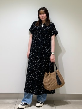 「URBAN RESEARCH DOORS（アーバンリサーチドアーズ）のリネンリヨセルドットワンピース（ワンピース、ブラック系）」を使った、NAKANOさん（レディース・158cm）の夏コーディネート