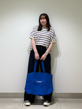 「URBAN RESEARCH DOORS（アーバンリサーチドアーズ）のブークレボーダープルオーバー（Tシャツ/カットソー、ブルー系）」を使った、NAKANOさん（レディース・158cm）の夏コーディネート