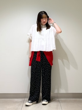 「URBAN RESEARCH DOORS（アーバンリサーチドアーズ）の『接触冷感/吸水速乾』ドットドライタッチリラックスパンツ（その他パンツ、ブラック系）」を使った、NAKANOさん（レディース・158cm）の夏コーディネート