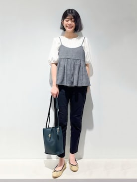 「grove（グローブ）の【冷感】サマーハイパーストレッチテーパードパンツ（その他パンツ、ブラック系）」を使った、fjhr26さん（レディース・155cm）の夏コーディネート