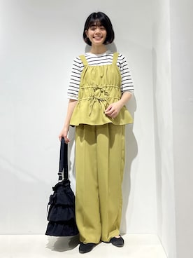「grove（グローブ）のシャーリングビスチェSET UP（セットアップ、イエロー系）」を使った、fjhr26さん（レディース・155cm）の春コーディネート