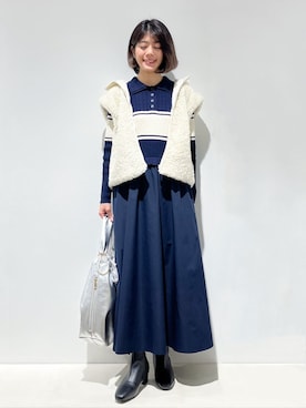 「grove（グローブ）の【名品アウター/3WAY・はっ水】ボアライナー付マウンテンパーカ（ブルゾン、ホワイト系）」を使った、fjhr26さん（レディース・155cm）の秋コーディネート
