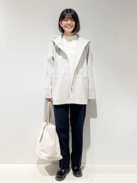 「grove（グローブ）のフーデットミドルコート（その他アウター、グレー系）」を使った、fjhr26さん（レディース・155cm）の冬コーディネート