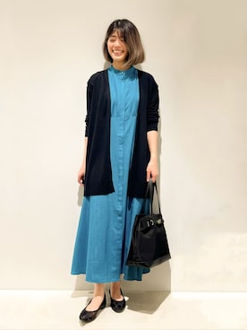 「grove（グローブ）の【接触冷感/UVカットetc】夏に嬉しい機能付き！ベーシックロングカーディガン（カーディガン/ボレロ、ブラック系）」を使った、fjhr26さん（レディース・155cm）の夏コーディネート