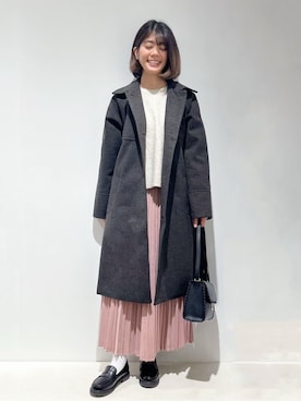 「grove（グローブ）のクラシカルな佇まい 大人のステンカラーロングコート（ステンカラーコート、グレー系）」を使った、fjhr26さん（レディース・155cm）の秋コーディネート