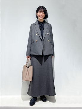 「grove（グローブ）の【カセット服】ダブルブレストテーラードジャケット（テーラードジャケット、ブラウン系）」を使った、fjhr26さん（レディース・155cm）の秋コーディネート