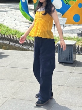 「ZARA（ザラ）のアイテム（キャミソール、イエロー系）」を使った、miさん（レディース・148cm）の秋コーディネート