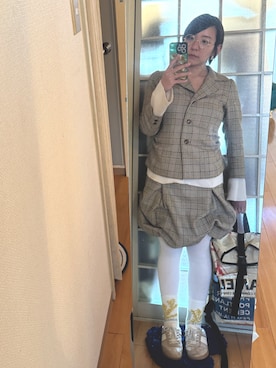 「古着のアイテム（スーツセット、グレー系）」を使った、🌱‬‪さん（レディース・159cm）の夏コーディネート