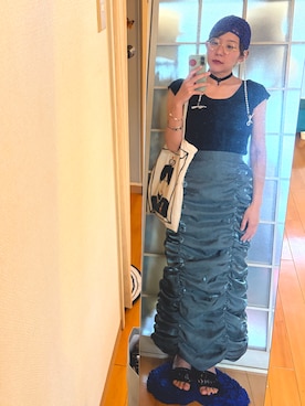 「チャイハネ（チャイハネ）の【チャイハネ】アミミパールキャップ（ニットキャップ/ビーニー、パープル系）」を使った、🌱‬‪さん（レディース・159cm）の夏コーディネート