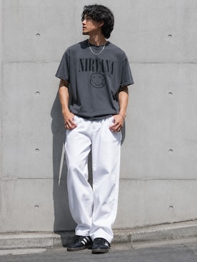 「GOOD ROCK SPEED（グッドロックスピード）のGOOD ROCK SPEED/グッドロックスピード NIRVANA ニルヴァーナ フロントプリント 半袖 Tシャツ バンドTシャツ ロック メンズ レディース 2026年 夏 夏服 秋 秋服（Tシャツ/カットソー、グレー系）」を使った、toshiyaさん（メンズ・173cm）の秋コーディネート