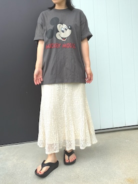 「Disney（ディズニー）のアイテム（Tシャツ/カットソー）」を使った、meさん（レディース・154cm）の夏コーディネート