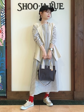 「DRESKIP（ドレスキップ）のアイテム（キャップ）」を使った、Hiromiさん（レディース・164cm）の春コーディネート
