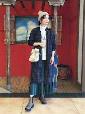 「DRESKIP（ドレスキップ）のアイテム（ニットキャップ/ビーニー）」を使った、Hiromiさん（レディース・164cm）の秋コーディネート