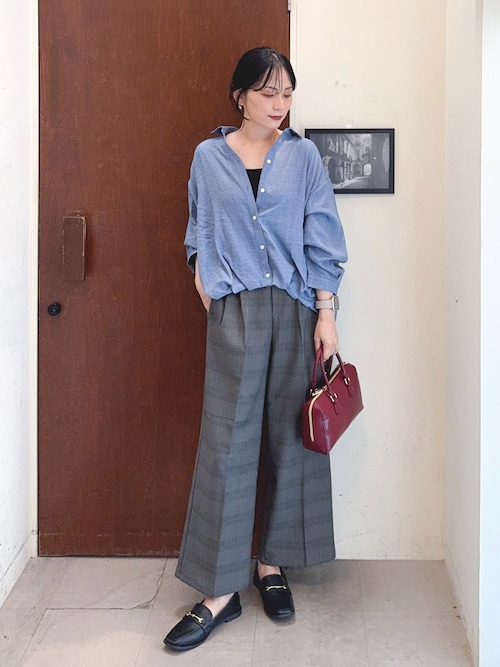 S-LL】インせず着られる デニムライク前開きブラウス（シャツ/ブラウス