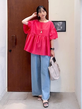 「Cutie Blonde（キューティーブロンド）のアイテム（デニムパンツ）」を使った、Hiromiさん（レディース・164cm）の夏コーディネート