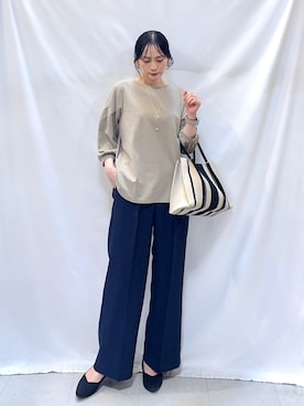 「SHOO・LA・RUE（シューラルー）の【セットアップ可/通勤/洗濯機可/SS-LL】ベルト付きワイドパンツ（その他パンツ、ブルー系）」を使った、Hiromiさん（レディース・164cm）の秋コーディネート