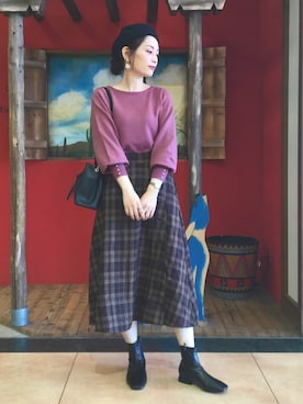 「DRESKIP（ドレスキップ）のアイテム（ハンチング/ベレー帽）」を使った、Hiromiさん（レディース・164cm）の秋コーディネート