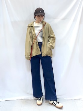 「SHOO・LA・RUE（シューラルー）の【S-LL/撥水】ゴールドパーツで女性らしく ギャザーブルゾン（ブルゾン、ベージュ系）」を使った、Hiromiさん（レディース・164cm）の秋コーディネート