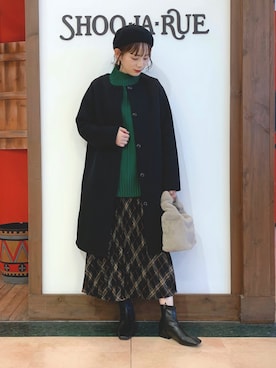 「チェック柄に恋してる」｜「アイテム（ノーカラーコート）」を使った、Hiromiさん（レディース・164cm）の冬コーディネート