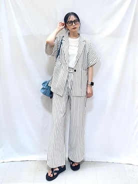「INDIVI（インディヴィ）の◆リヨセルコットン細ボーダーワンピース（ワンピース、グリーン系）」を使った、Hiromiさん（レディース・164cm）の春コーディネート